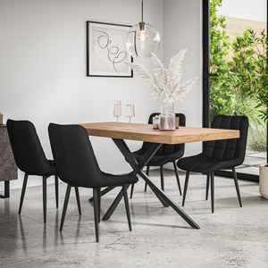 Donni Dining Table And Chairs - Oak Effect Table w 4-6 Nova Faux Leather Chair