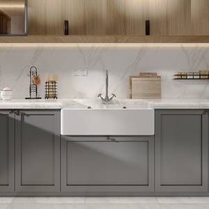 Fireclay Double Bowl Full Weir Butler Sink Overflow Tap Hole 795mm