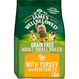 James Wellbeloved Grain Free Turkey and Vegetables Adult Small Dog Food 1.5kg