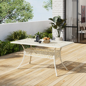 Vintage Rectangular Cast Aluminium Garden Table with Umbrella Hole