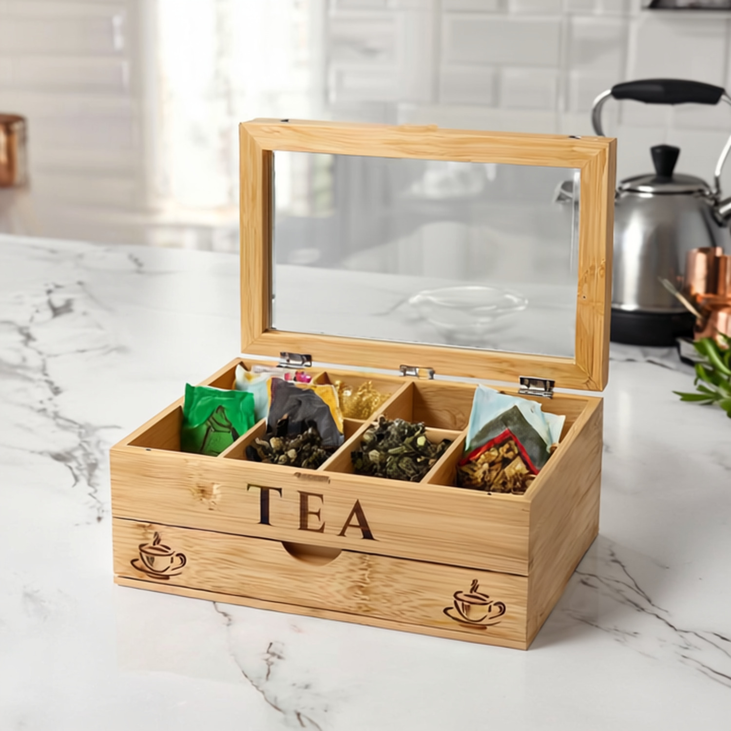 Image of Bamboo Tea Box Organiser with 8&hellip;
