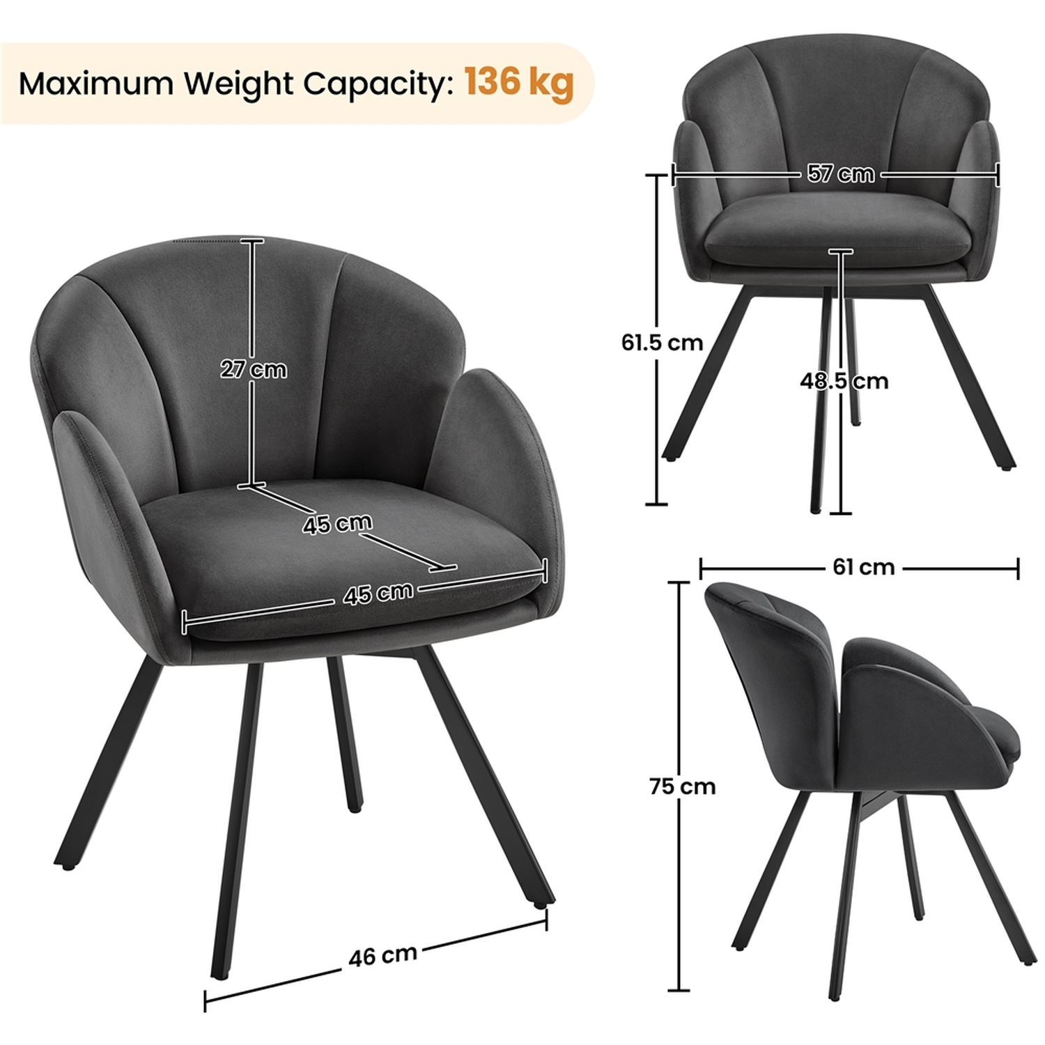 Yaheetech Vanity Chair Armchair With Swivel Seat - Dark Grey