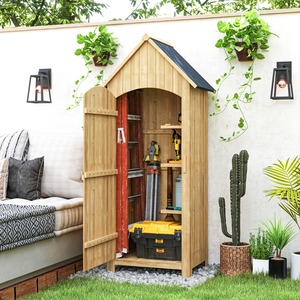 Outsunny Small Shed, Wooden Garden Storage Shed with 3 Shelves