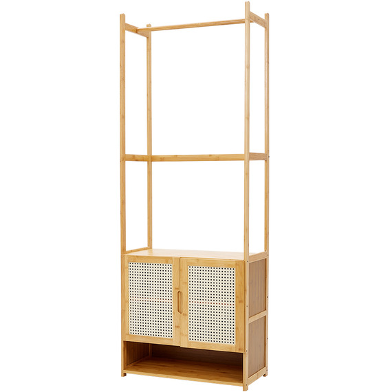 Freestanding Wooden Clothes Rack with Cabinet