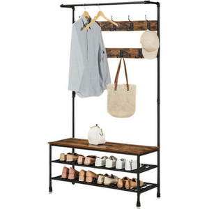 Coat Rack Stand with Shoe Storage and Hooks