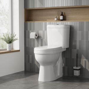 White Single Flush Comfort Height Toilet Pan, Cistern, Soft Close Seat