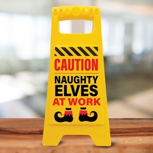 Caution Naughty Elves at Work Sign  Funny Kids Xmas Decoration