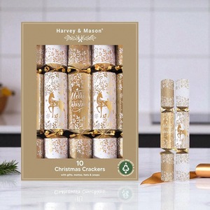 10 Traditional Christmas Crackers Gold Reindeer Family Dinner 14 Inch