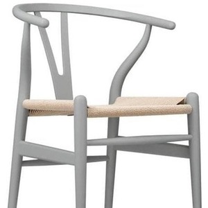 Classic Danish Grey Wooden Wishbone Chair Natural Cord Seat Set of 2