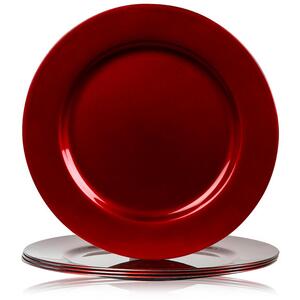 Charger Plates Set of 4 Metallic Red Finish Tableware Decorative