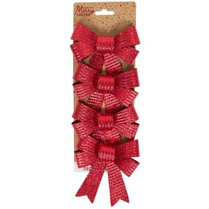 Set of 4 Red Glitter Bows