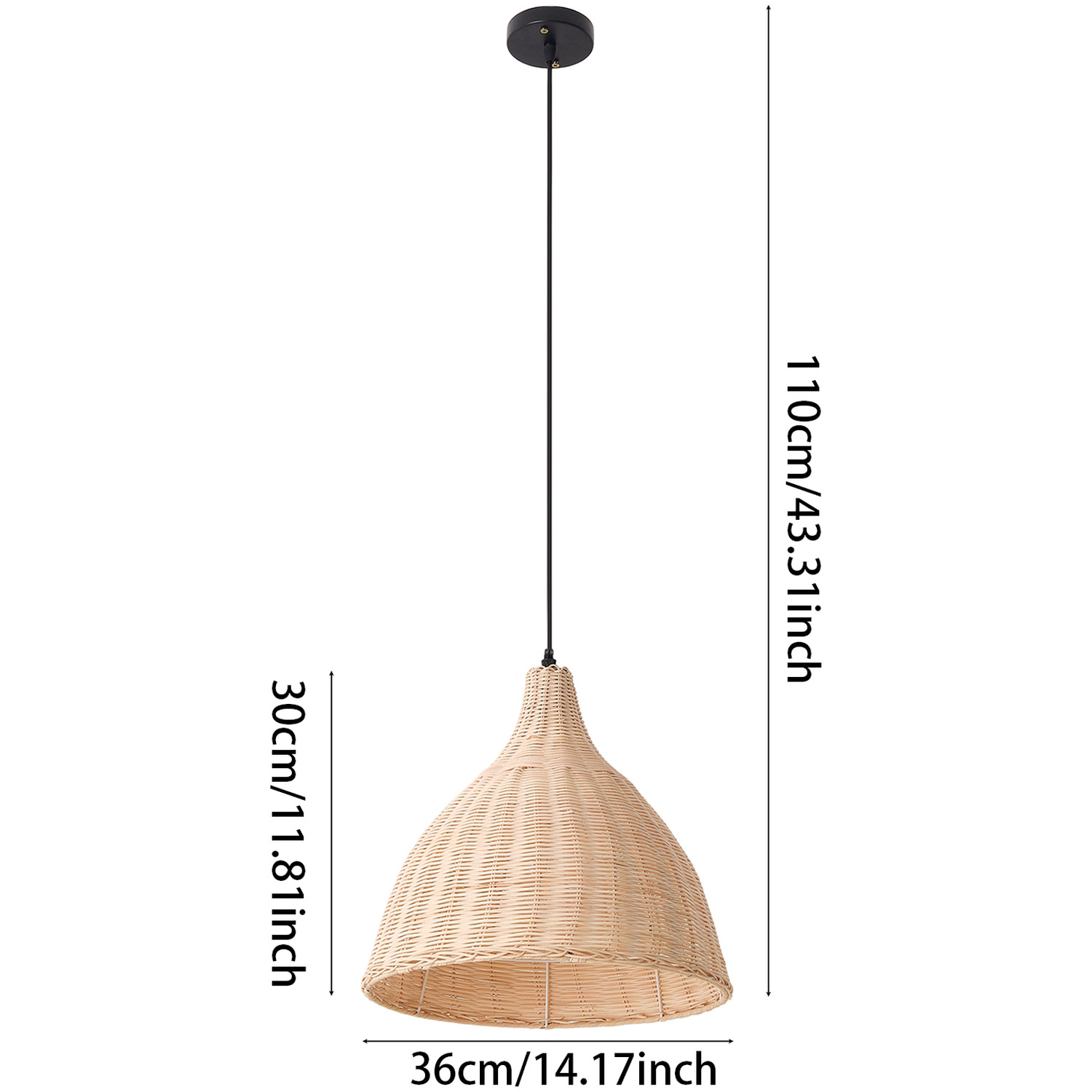 Handwoven Rattan Pendant Light - Beech Wood