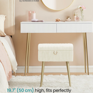 Rectanglular Vanity Stool Chair with Storage, Dressing Table Stool