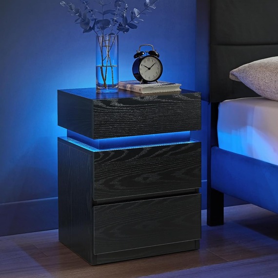 VASAGLE Bedside Table with LED Lights