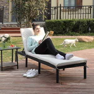 Sun Lounger, Sunbed with 5 cm Thick Mattress, Rattan-Like Surface, 198 x 59 x 28