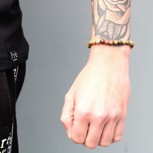 18K Gold Plated Gemstone Black String Bracelet with Tiger Eye