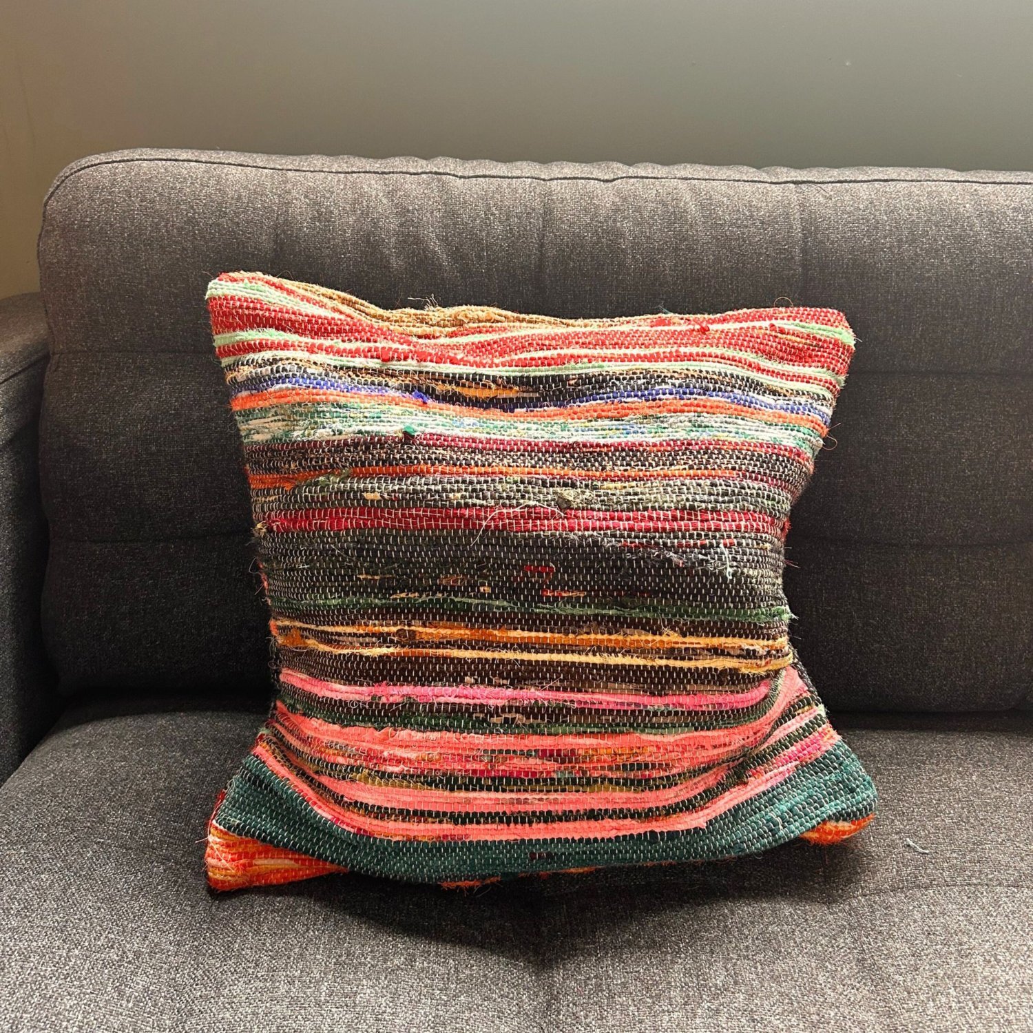 Multicoloured Rag Rug Cushion Covers for Living Room Decor - Multi