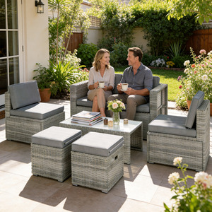 Outsunny 6 Piece Rattan Garden Furniture Set with Nesting Design