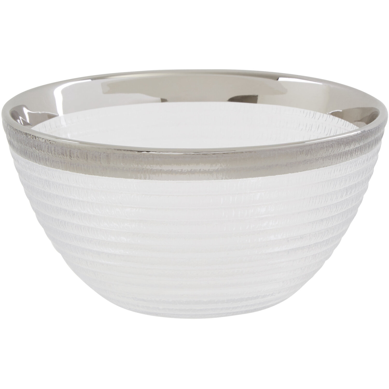 Ida Embossed Glass Bowl With Silver Rim - Clear