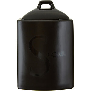 Black Text Stoneware Sugar Canister