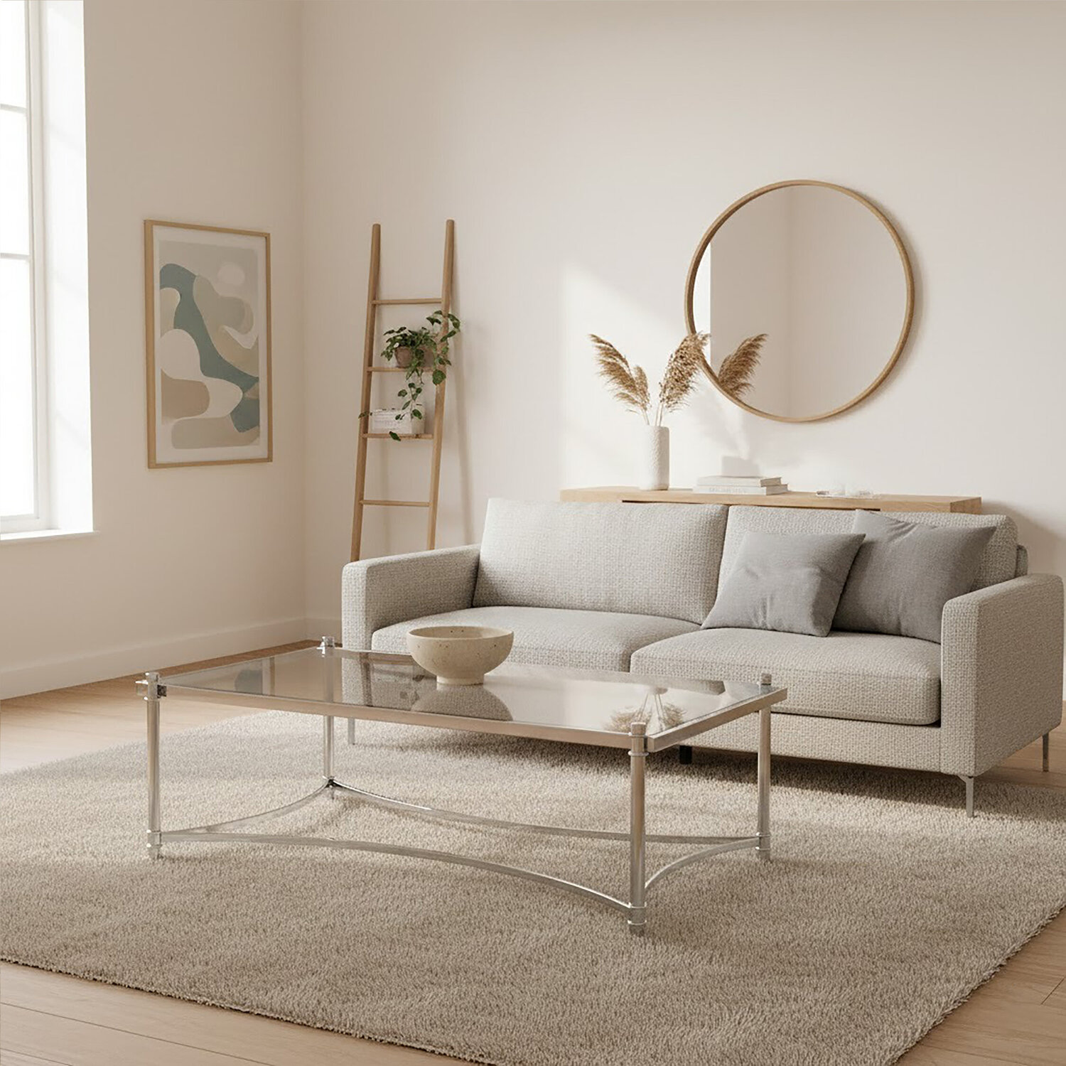 Ackley Silver Coffee Table with Clear Glass - Silver