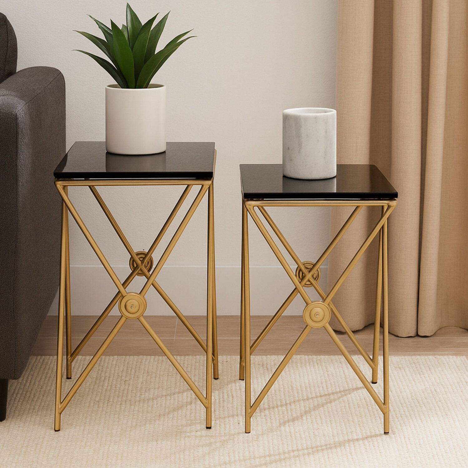 Monroe Gold Finish Side Tables - Gold