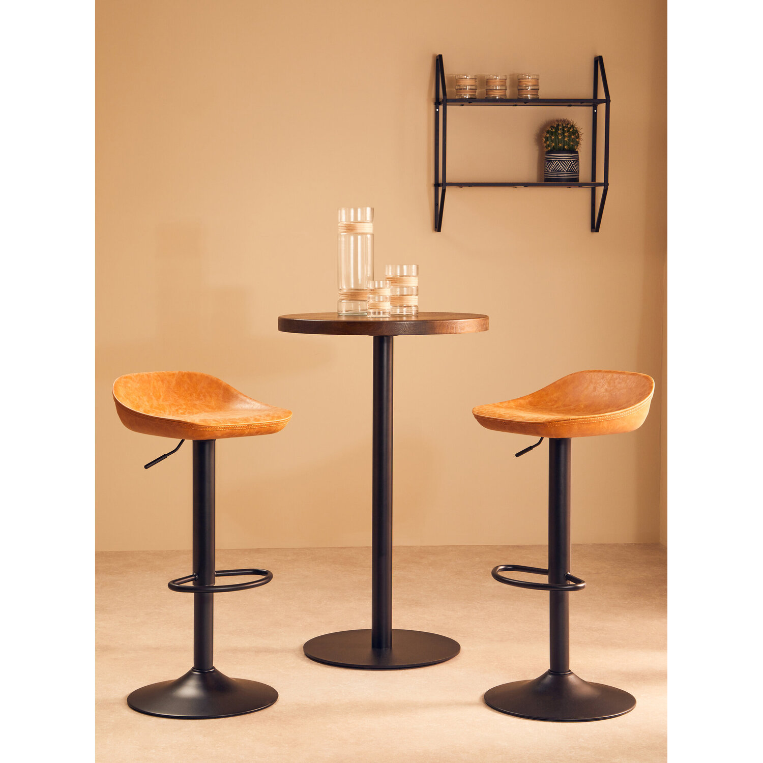 Dalston Set Of Two Camel Bar Stools - Black