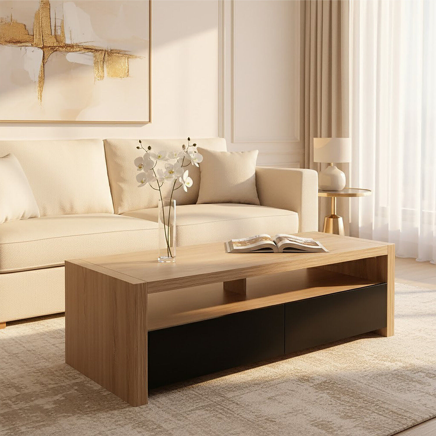 Loki 2 Drawers And 1 Shelf Coffee Table - Natural