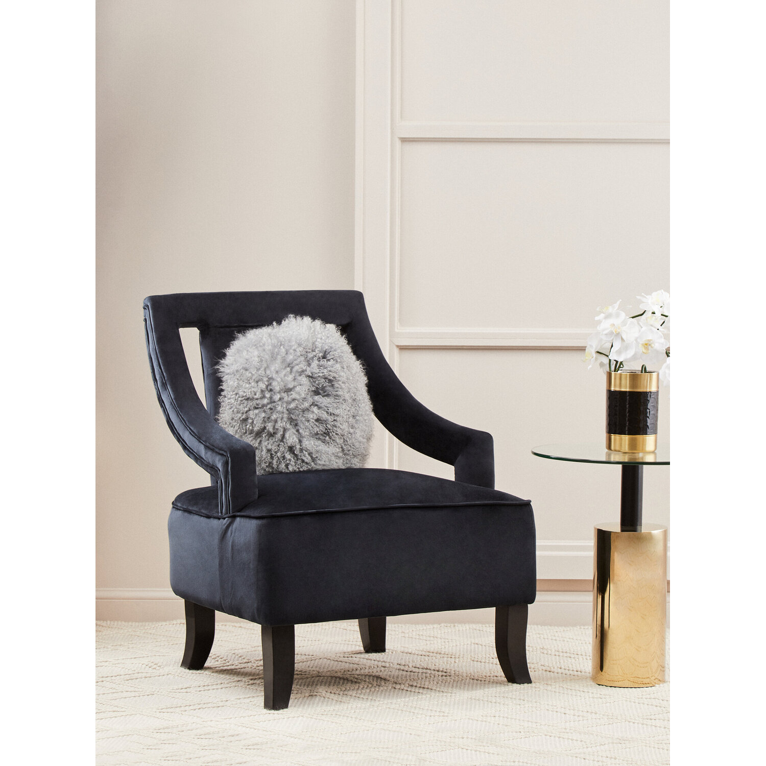 Faye Black Velvet Chair - Black