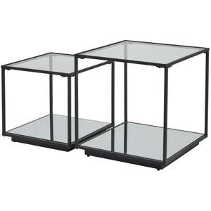 Sant Antonio Set of 2 Nesting Side Tables with Clear Glass Tops Matt Metal Frames