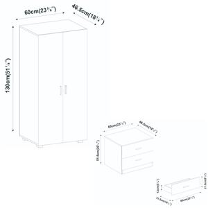 White Drawer Kids Remix 2-Door 2-Drawer Wardrobe