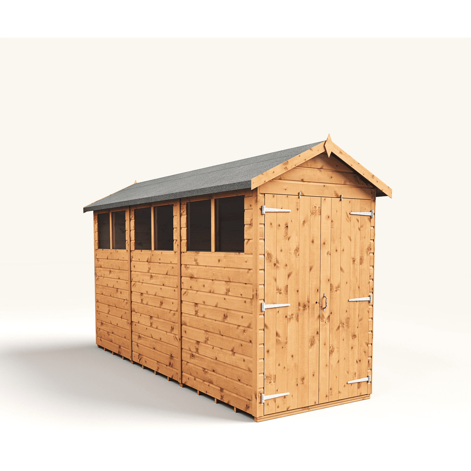 Empire 4x12 Modular Apex Garden Shed with a Double Door & Windows - Brown