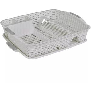 Rattan Effect Dish Drainer with Tray - White