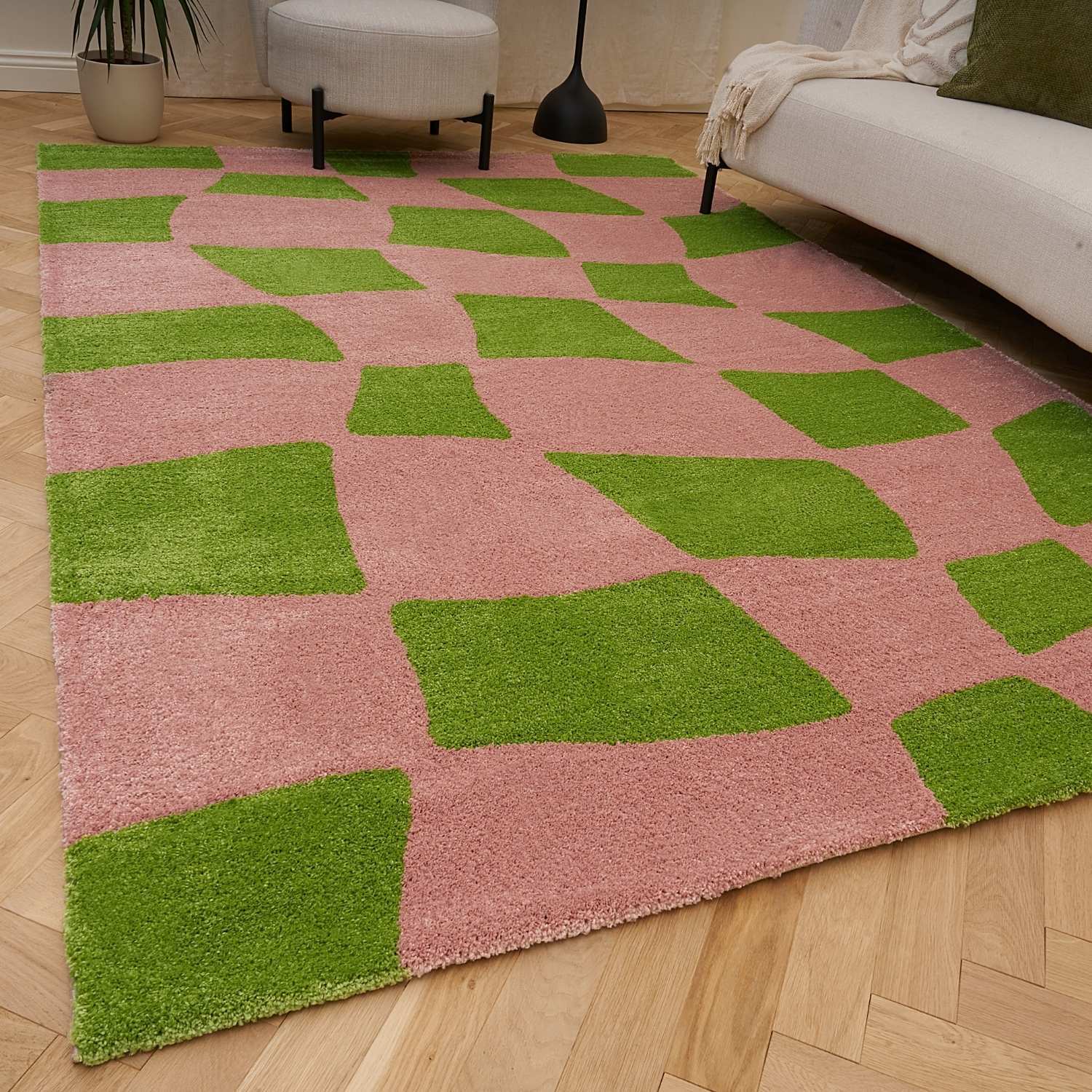 The Rugs Joli Checkered Design Maximalist Rug - Green-Pink - Image 3