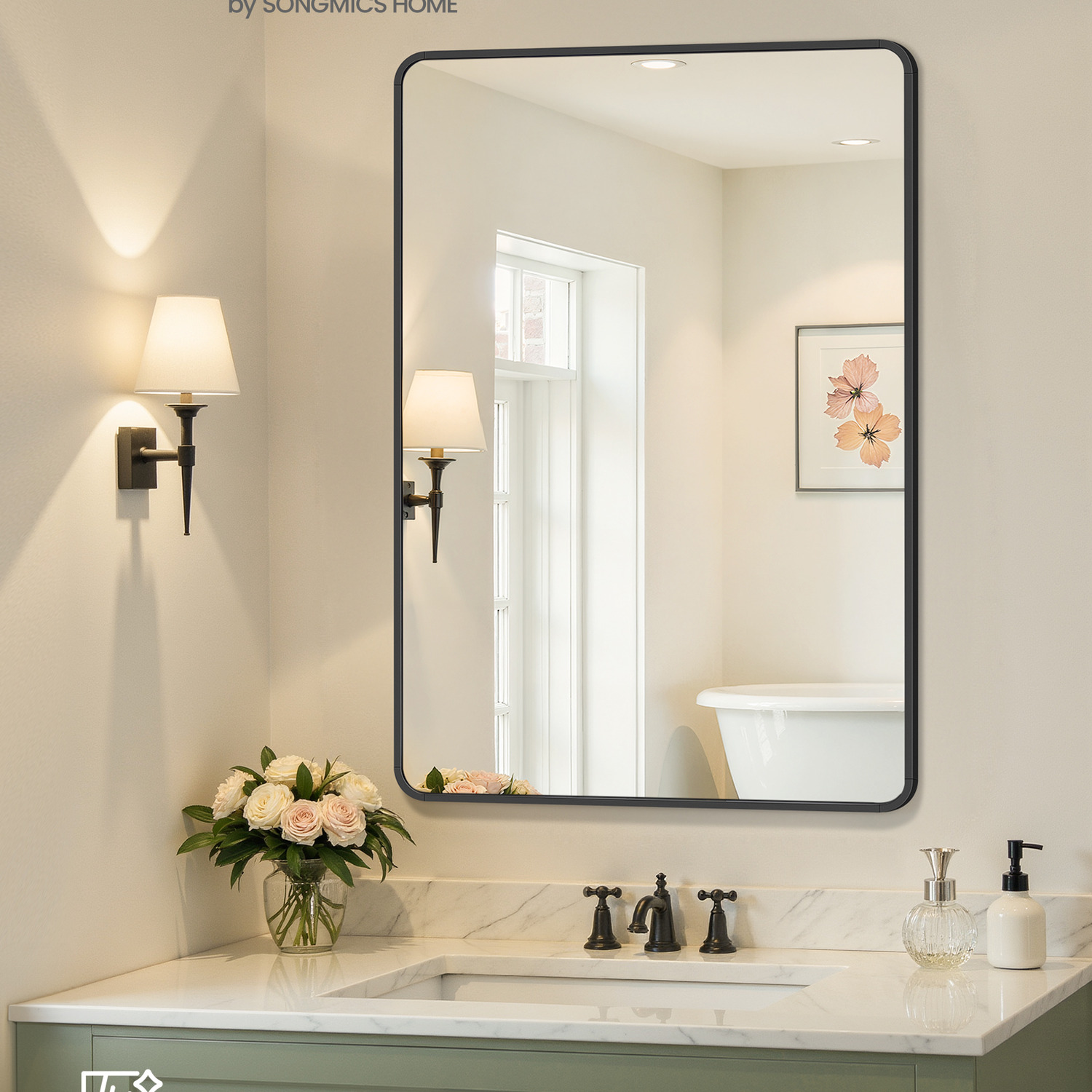SONGMICS Bathroom Mirror, Wall Mounted Vanity Mirror, Rectangular - Ink Black