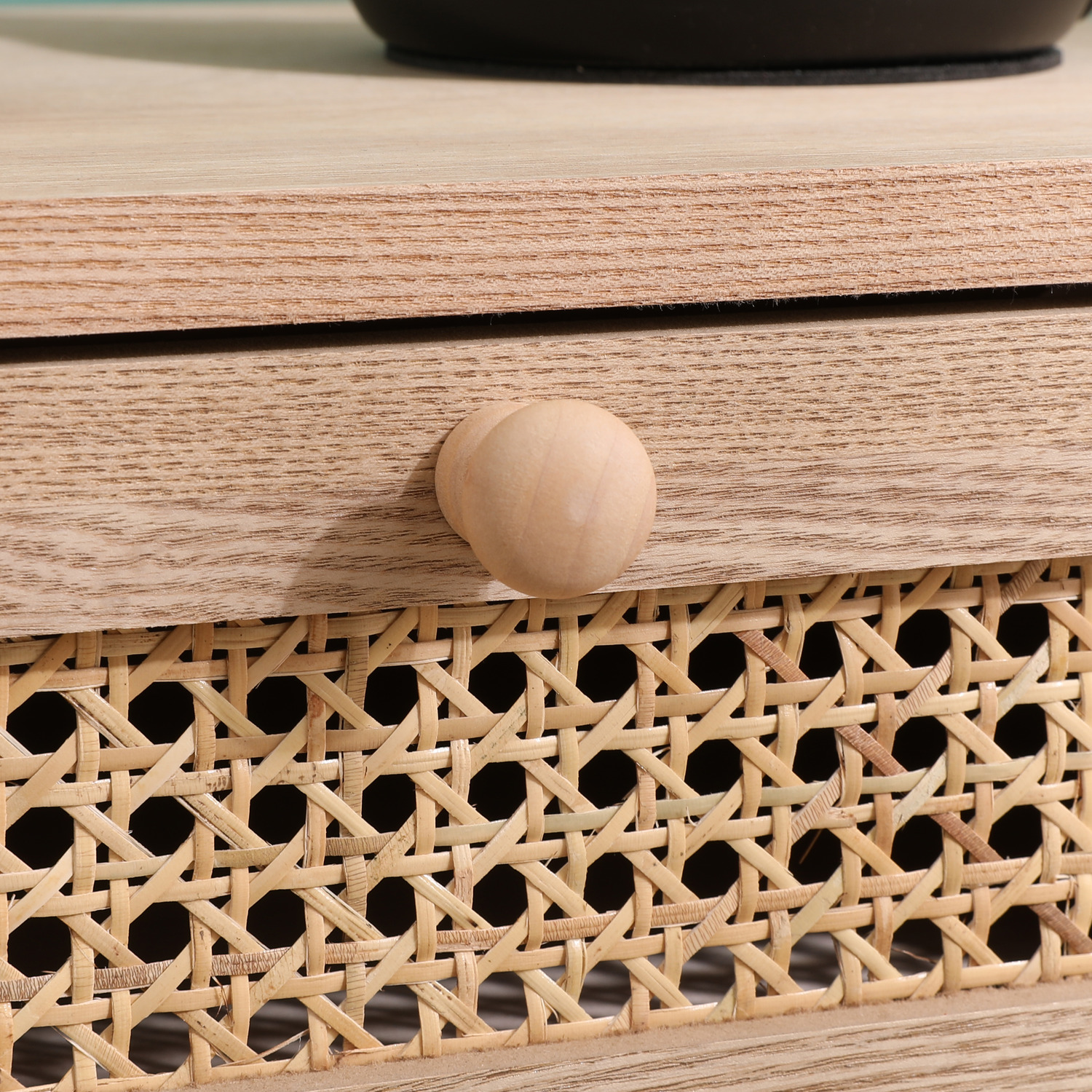 Rattan Cane Bedside Table - Natural