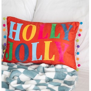 Holly Jolly Festive Cushion with Pom Poms