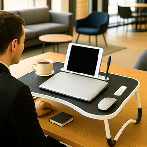 Portable Foldable Laptop Table with Tablet and Mug Holder