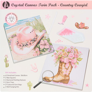 Pack of 2 Country Cowgirl Crystal Canvases