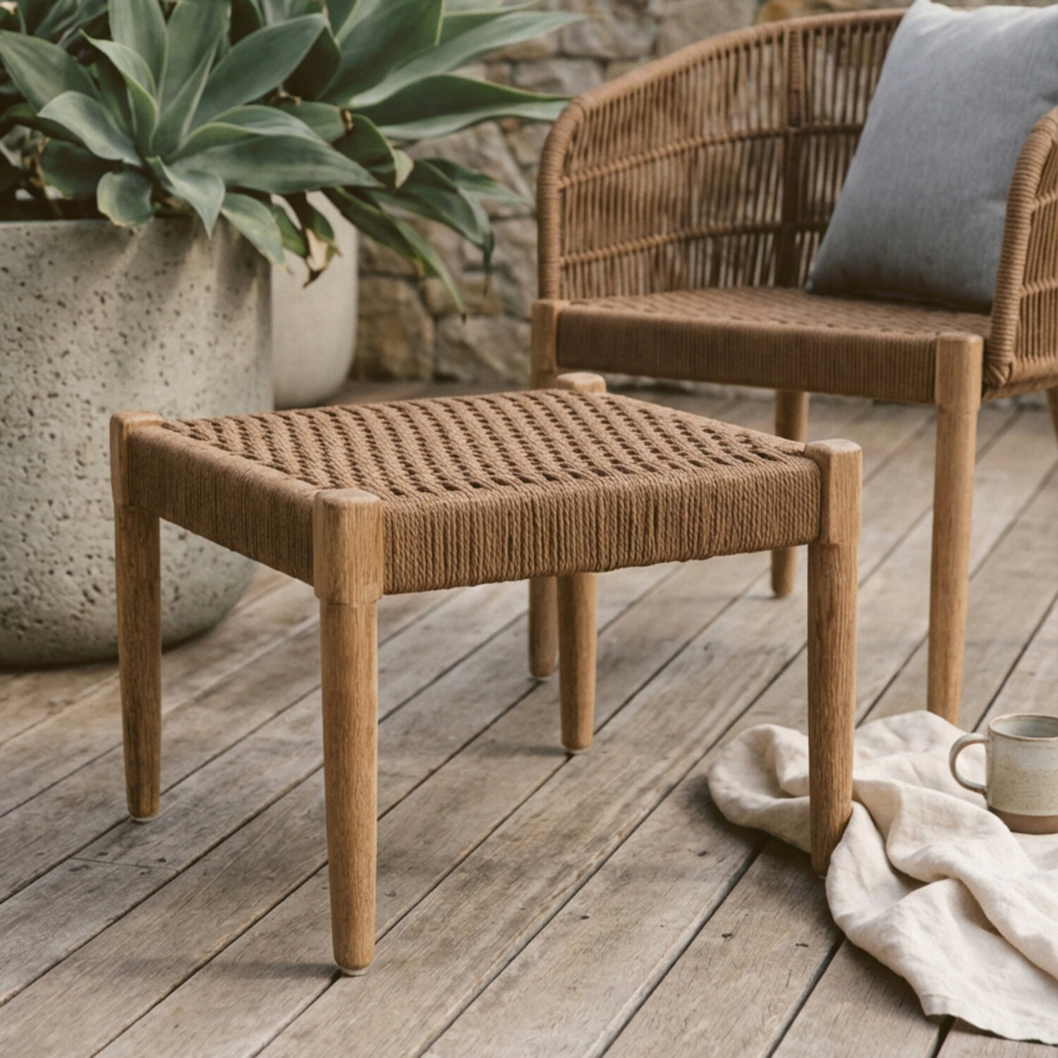 Fifty Five South Opus Woven Rope Footstool - Natural