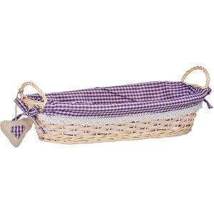 Orla Purple Gingham Lining Oblong Willow Bread Basket