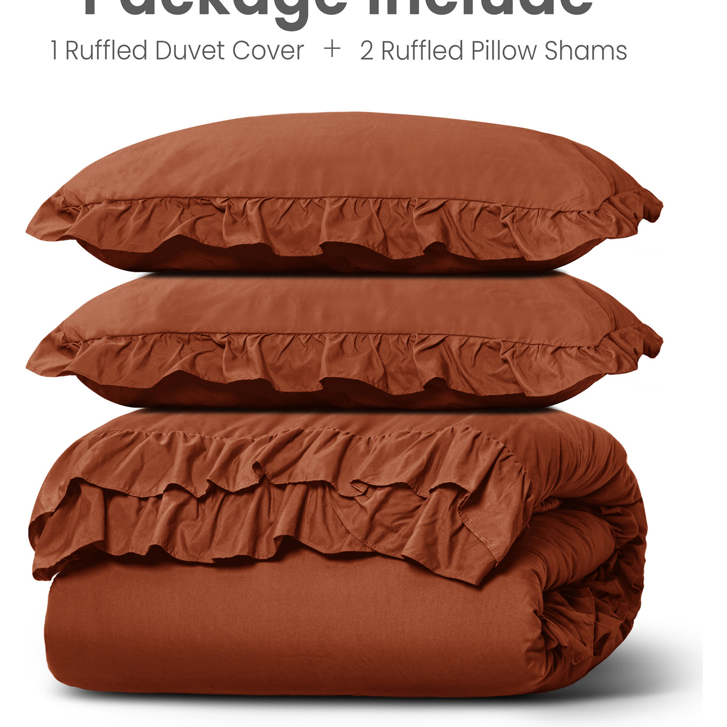 New Ruffled Borders Duvet Cover Set - Rust Double