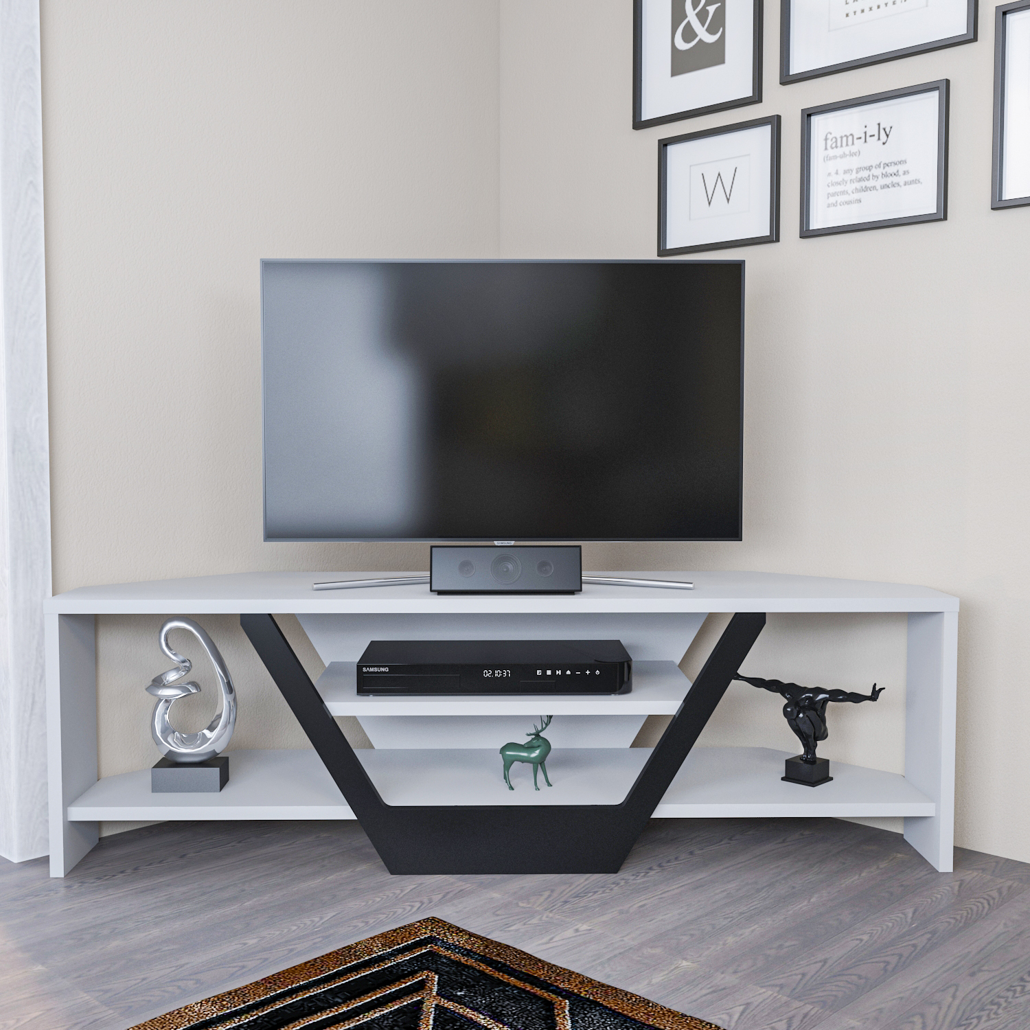 Sares Corner TV Unit - Black and White