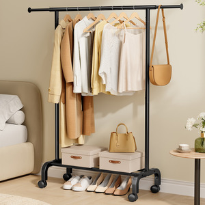 Extendable wheeled black clothes rack