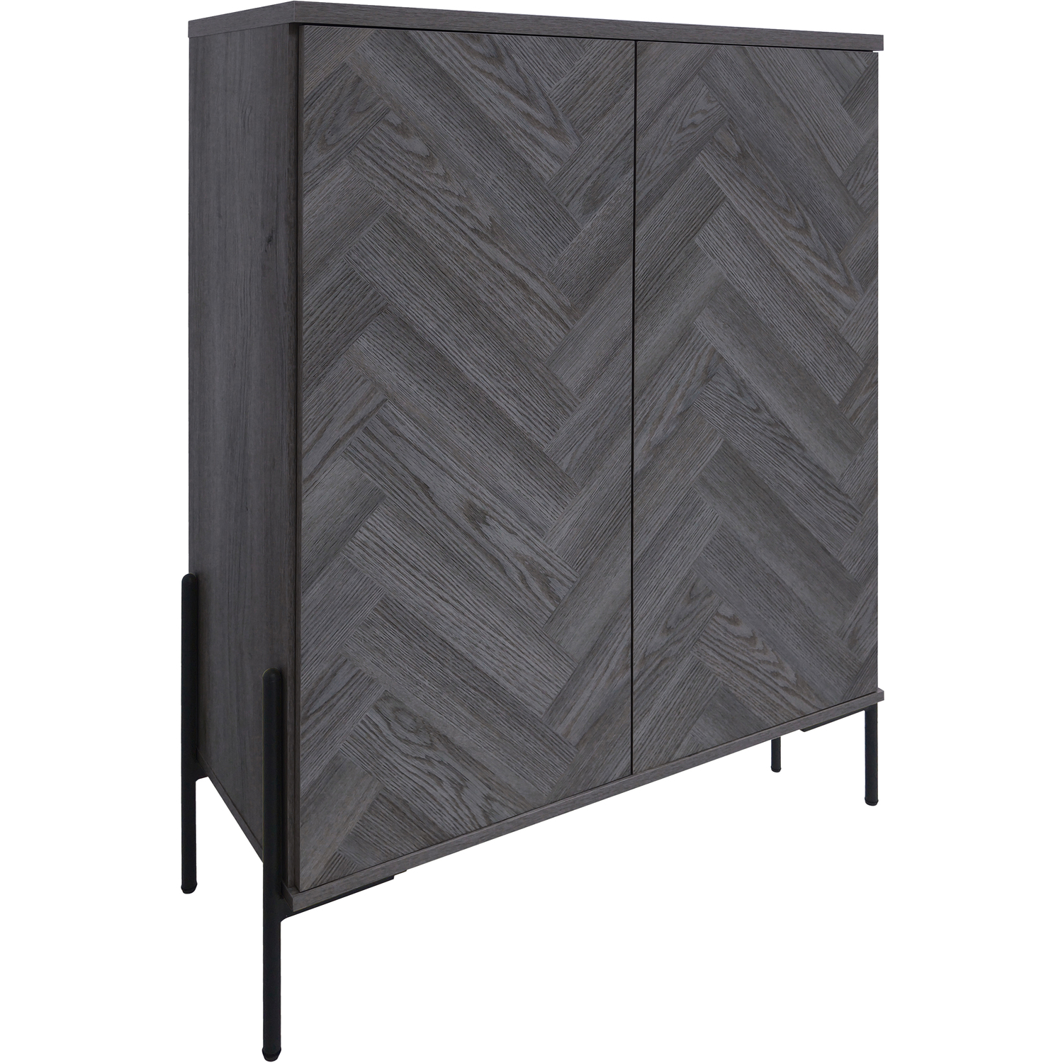 Charlene Highboard with 2 doors in Grey Fish OakGrey Oak - Grey Oak Fishbone/Grey Oak