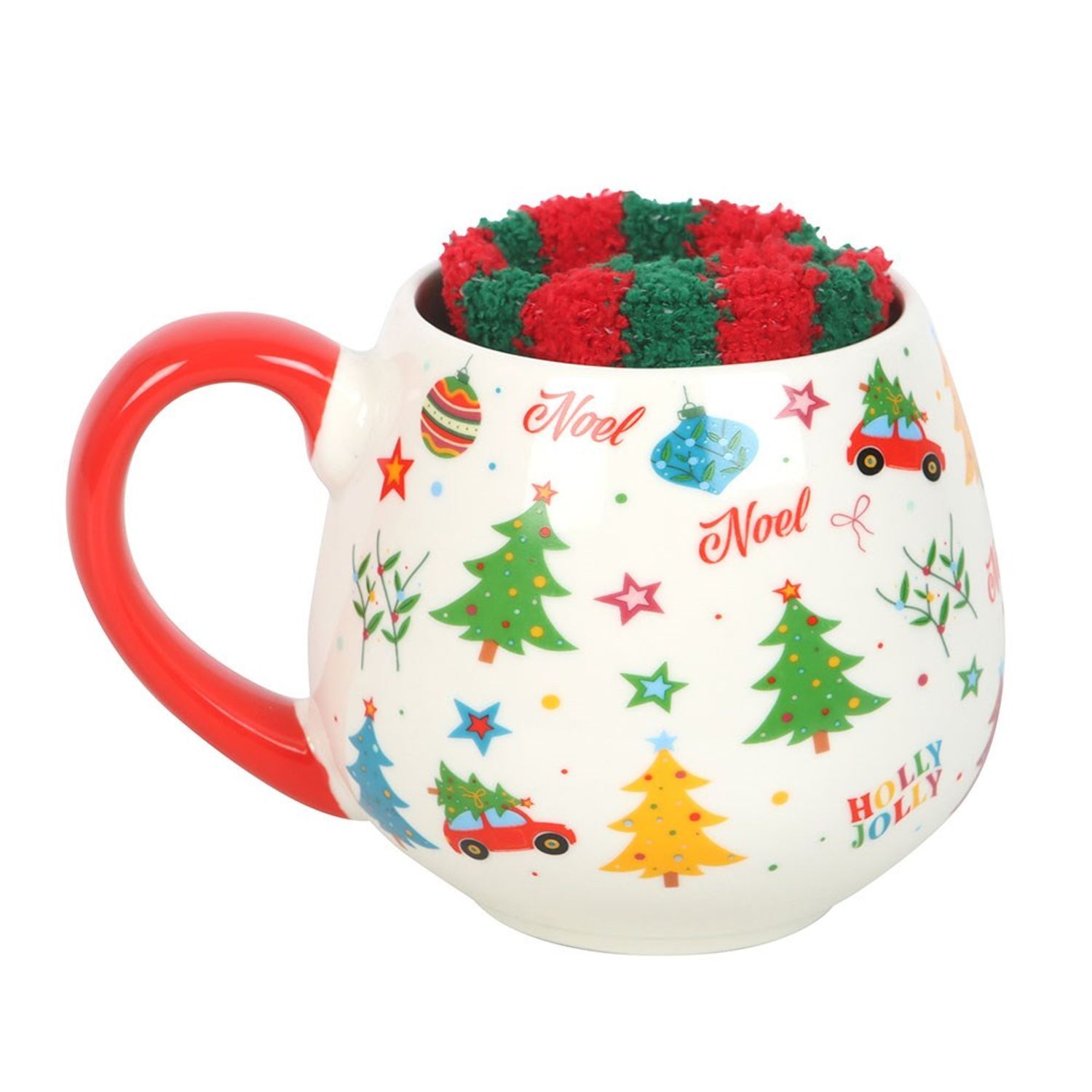 Something Different Nostalgic Print Christmas Mug And Sock Set - White/Red/Green
