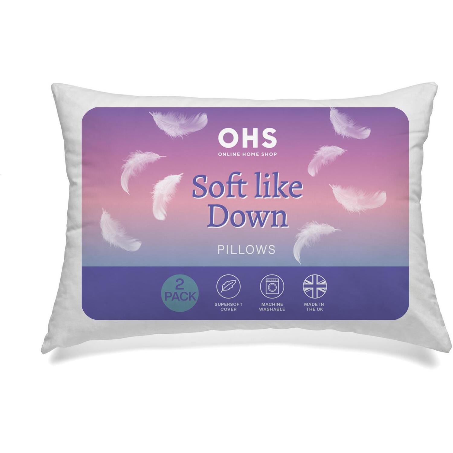 Ohs Unisex White 2 Pack Pillows Hotel Quality Bounce Back Filled Plump In - Image 4