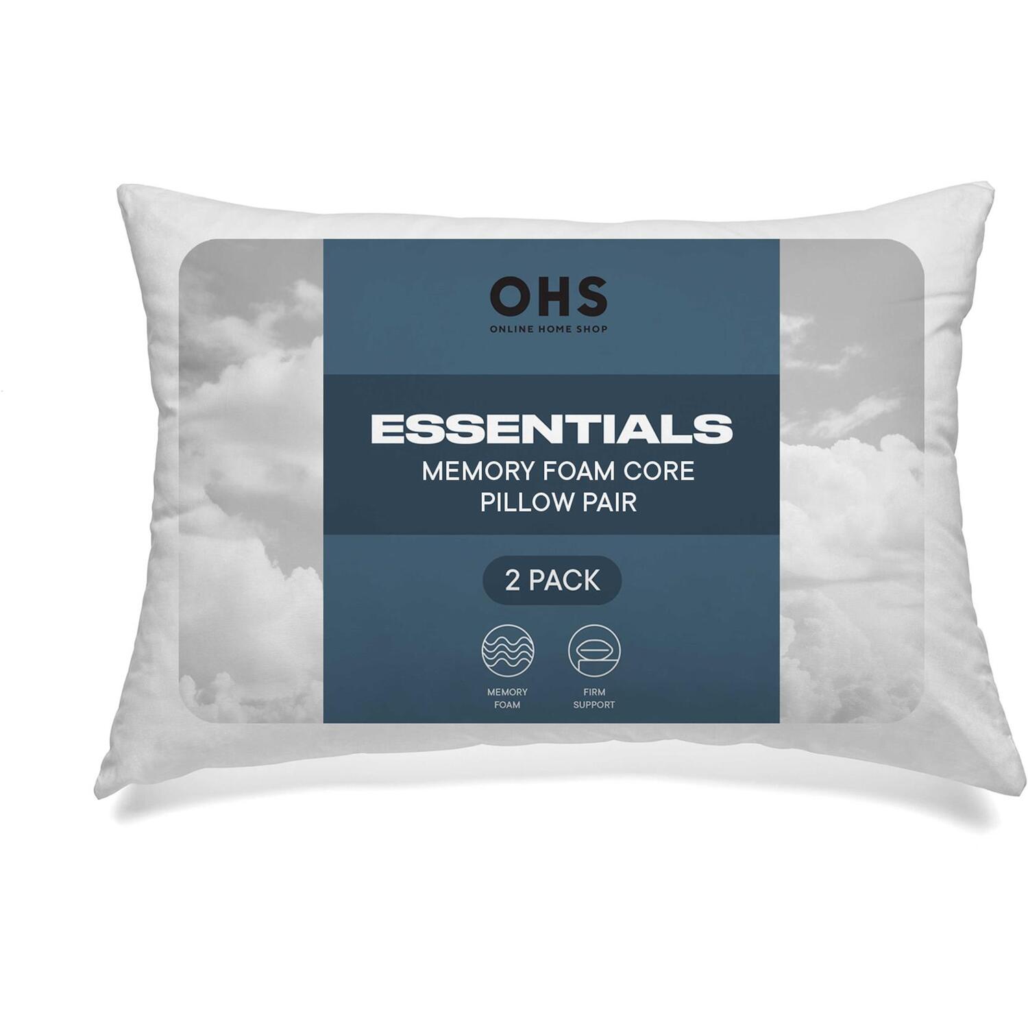 OHS Essentials Memory Foam Core Pillow 2 Pack Hotel Quality in White