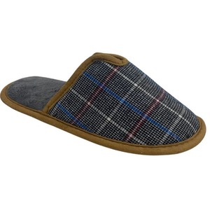 Mens Brown Checked Mule Slippers