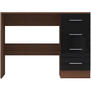 Reflect 4 Drawer High Gloss Desk - 72cm x 99cm x 39.5cm (Black Gloss/Walnut)
